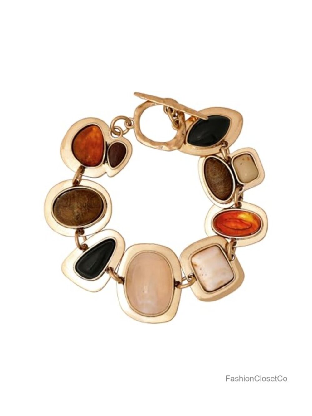 Vintage Inspired Stone Link Bracelet Toggle Clasp Chunky Jewelry